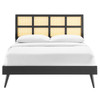 Sidney Cane and Wood Queen Platform Bed With Splayed Legs / MOD-6370