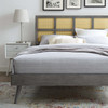 Sidney Cane and Wood Queen Platform Bed With Splayed Legs / MOD-6370