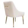 Set of (2) Quinn Dining Chairs w/ Vertical Outside Pleat Detail and Contoured Arm in Cream Velvet w/ Brushed Gold Metal Leg / QUINNDCCM2PK