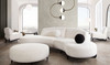 Vesper 2PC Modular Curved Armless Chaise in Faux White Shearling w/ Black Wood Leg Base / VESPER2PCLCRCWH