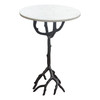 Birch Round Accent Table w/ Black Casted Aluminum Base & White Marble Top / BIRCHATMA