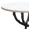 Birch Round Accent Table w/ Black Casted Aluminum Base & White Marble Top / BIRCHATMA