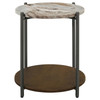 Noemie Round Accent Table with Marble Top White and Gunmetal / CS-931204