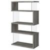 Emelle 63-inch 4-shelf Glass Panel Bookshelf Grey Driftwood / CS-802340