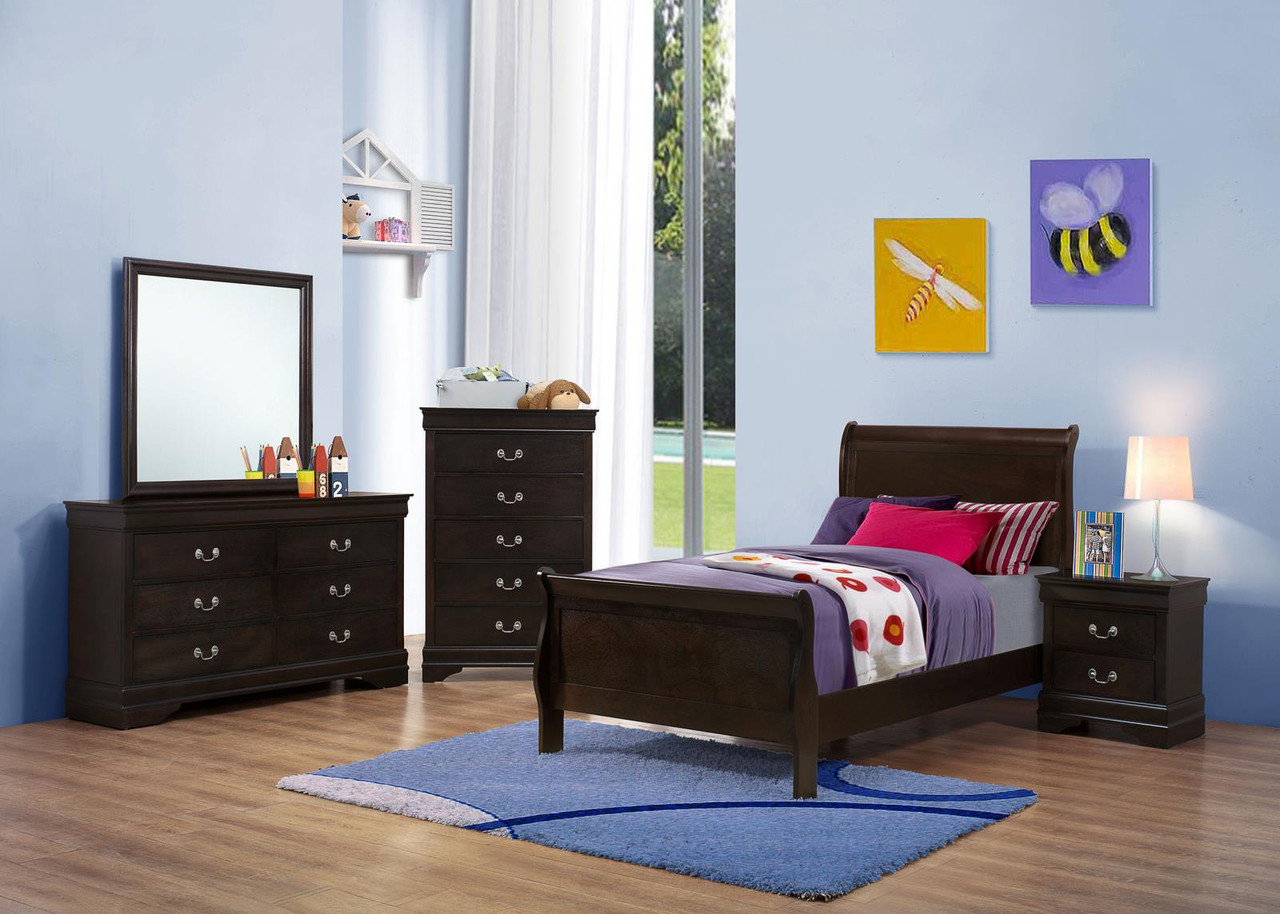 LOUIS CASTEL セット Louis Philippe 4-piece Twin Bedroom Set Cappuccino / CS-202411T-S4