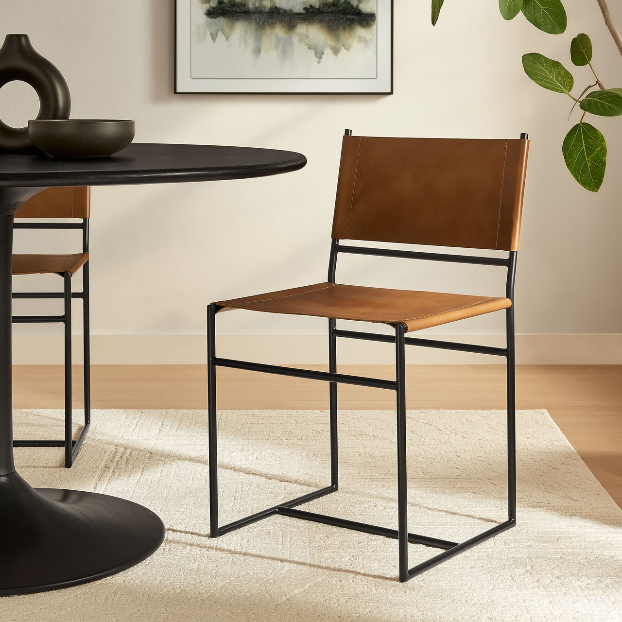 Thatcher Leather and Metal Dining Chair - Thumbnail 5