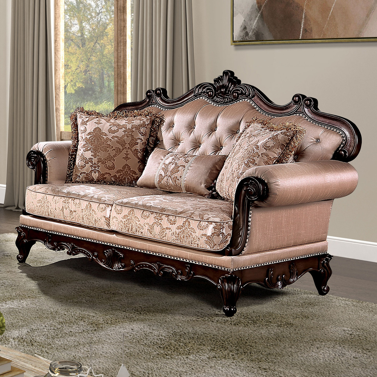 VERACRUZ Loveseat, Dark Cherry/Light Brown / FM65002BR-LV - GEG