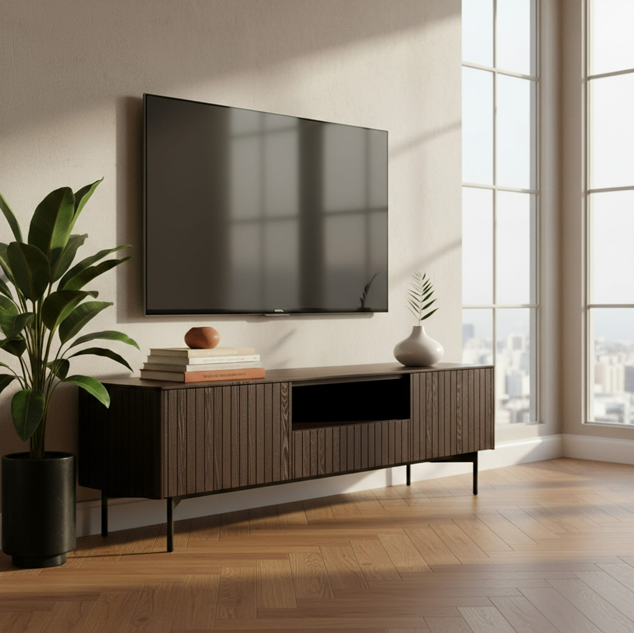 Calhoun - Modern Smoked Ash TV Stand - Thumbnail 4