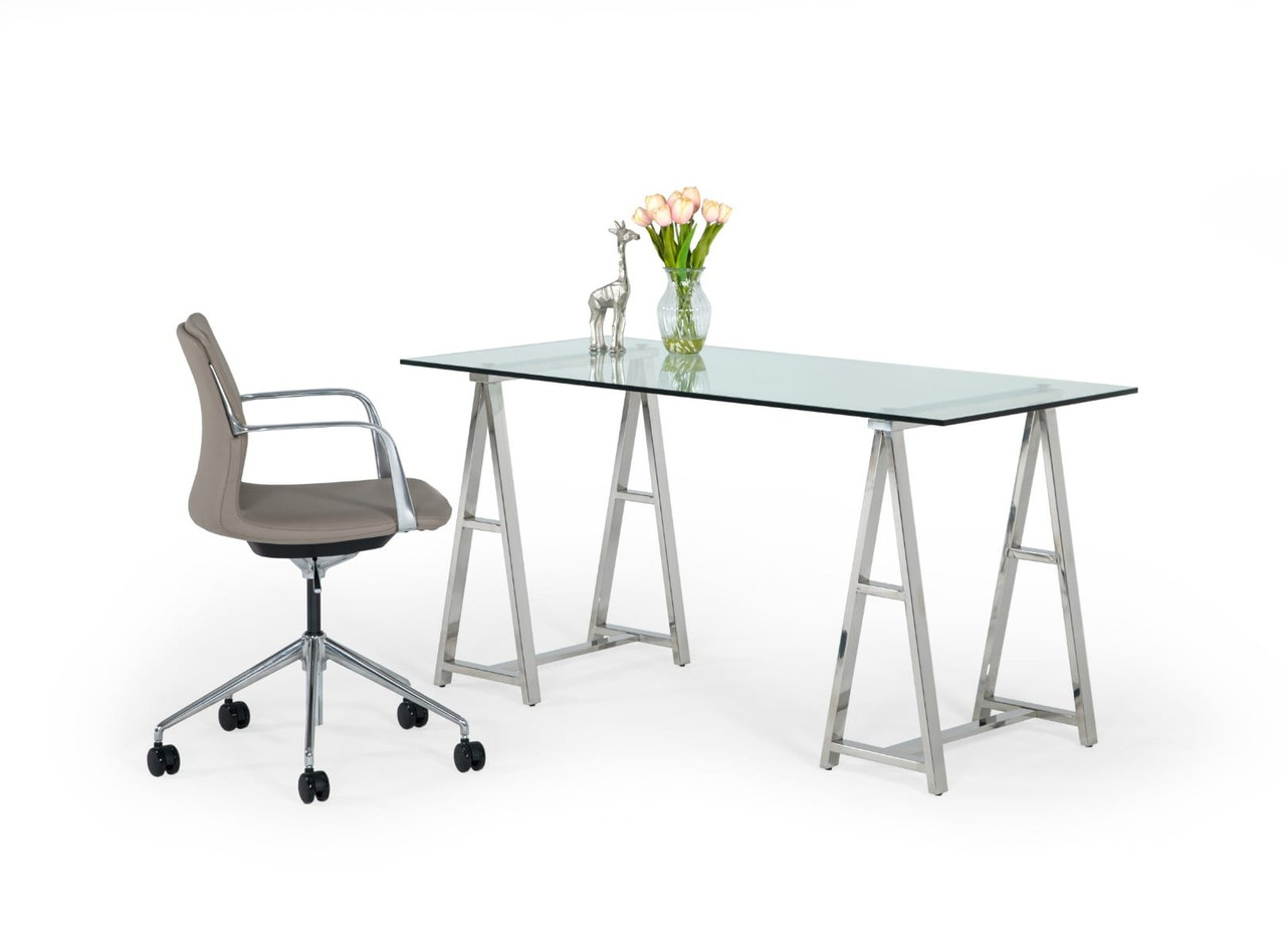 Modrest Ostro Modern Stainless Steel + Glass Desk
