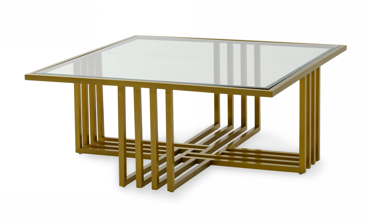 Modrest Kodiak Glam Clear Glass and Gold Glass Coffee Table - Thumbnail 2
