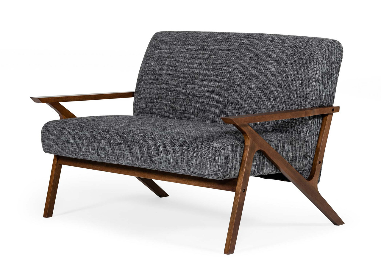 Modrest Candea - Mid-Century Walnut and Grey Compact Loveseat