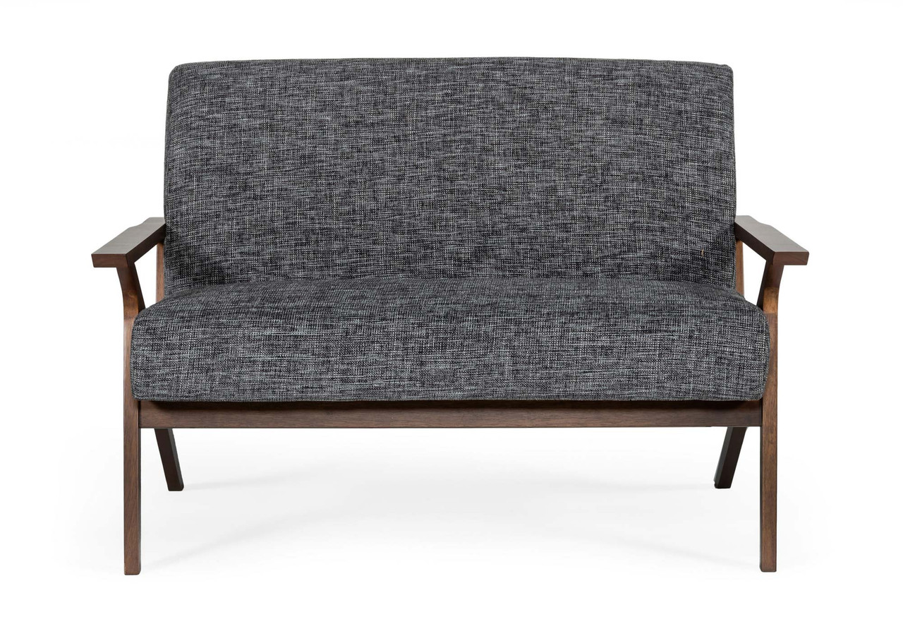 Modrest Candea - Mid-Century Walnut and Grey Compact Loveseat - Thumbnail 2