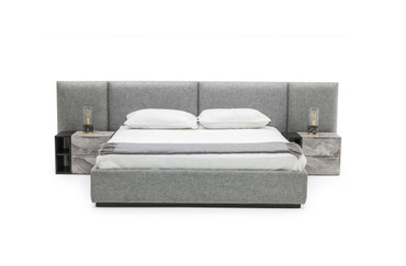 Eastern King Nova Domus Maranello - Modern Grey Fabric Bed w/ Two Nightstands / VGMABR-121-GRY-BED-EK