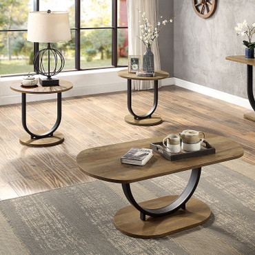 OLBIA 3 Pc. Coffee Table Set (1C+2E), Rustic Oak/Sand Black / CM4199A-3PK