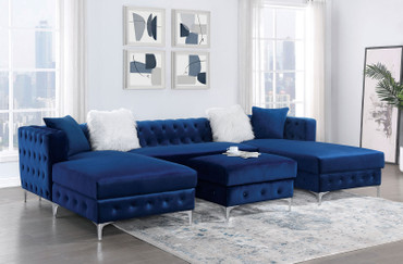 CIABATTONI Sectional w/ Ottoman, Navy / CM6256NV-SECT+OT