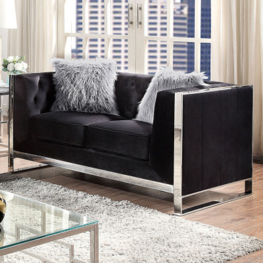 EVADNE Loveseat w/ Pillows, Black / CM6748BK-LV