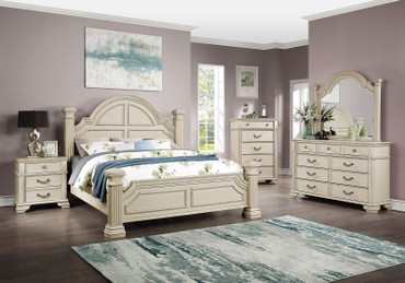 PAMPHILOS Queen Bed + 1NS + Dresser + Mirror + Chest / FOA7144WH-Q-5PC-C