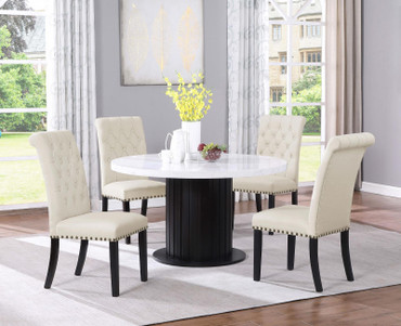 Sherry 5-piece Round Marble Top Dining Table Set Beige / CS-115490-S5