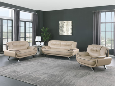 Modern Leather Upholstered Sofa Set with Wood Frame / 405-BEIGE