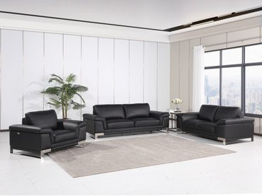 Genuine Italian Leather Upholstered Sofa Set in Black / 411-BLACK