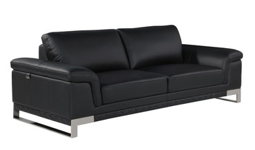 Modern Genuine Italian Leather Sofa in Black / 411-BLACK-S
