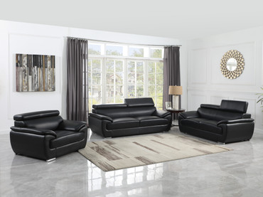 Modern Leather Upholstered Recliner Sofa Set in Black / 4571-BLACK