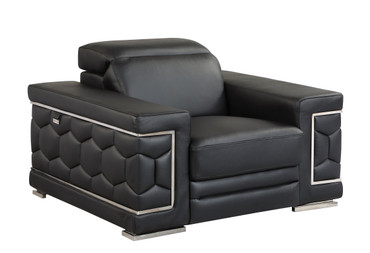 38" Modern Genuine Italian Leather Chair in Black / 692-BLACK-CH