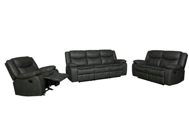 Transitional Faux Leather Reclining Sofa Set in Gray / 6967-GRAY