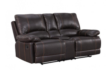 76" Transitional Leather Air Console Loveseat / 9345-BROWN-CL