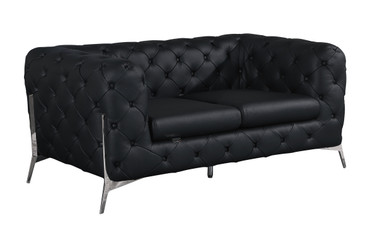 Modern Genuine Italian Leather Upholstered Loveseat / 970-BLACK-L