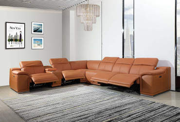 7-Piece 1 Console 4-Power Reclining Leather Sectional / 9762-CAMEL-4PWR-7PC