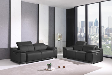 Genuine Leather Power Reclining Sofa & Loveseat / 9762-DARK_GRAY-2PC