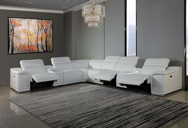 8-Piece 2-Console 3-Power Reclining Leather Sectional / 9762-WHITE-3PWR-8PC