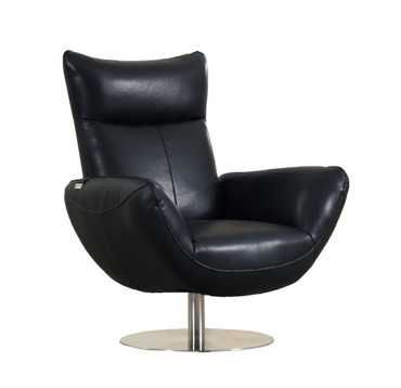 22" Modern Genuine Italian Leather Lounge Chair / C74-BLACK-CH