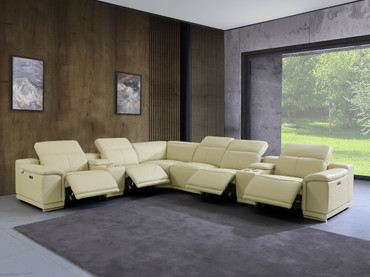 8-Piece 1 Console 4-Power Reclining Italian Leather Sectional / 9762-BEIGE-4PWR-8PC