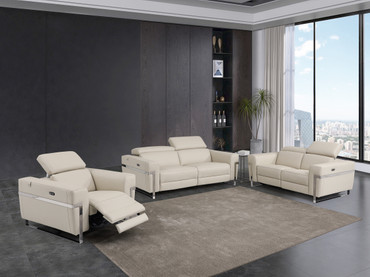 Italian Leather Sofa Set with Power Recliner / 989-BEIGE