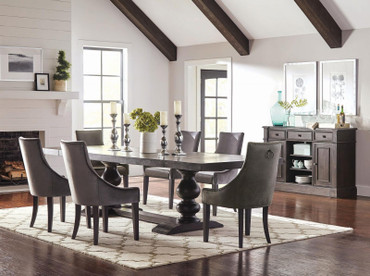 Phelps Rectangular Trestle Dining Set Antique Noir and Grey / CS-121231-S7G