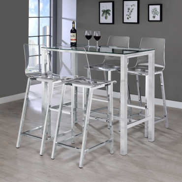 Tolbert 5-piece Bar Set with Acrylic Chairs Clear and Chrome / CS-104873-S5