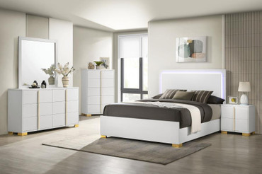 Marceline Wood Queen LED Panel Bed White / CS-222931Q