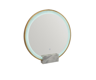 Jocelyn Round Table Top LED Vanity Mirror White Marble Base Gold Frame / CS-960961