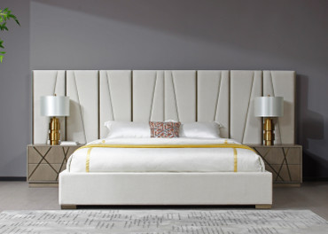 Modrest Nixa - Modern Beige Velvet + Brushed Bronze + Birch Bed + Nightstands-queen / VGVC-BD1909-BED-NS-BGE-queen-1