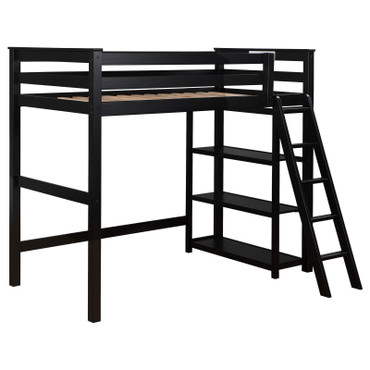 Anica 3-shelf Wood Twin Loft Bed Black / CS-460084