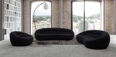 Divani Casa Yolonda - Modern Curved Black Fabric Sofa Set / VGEV-2126C-SET-BLK