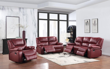 Camila 3-piece Upholstered Reclining Sofa Set Red Faux Leather / CS-610241-S3