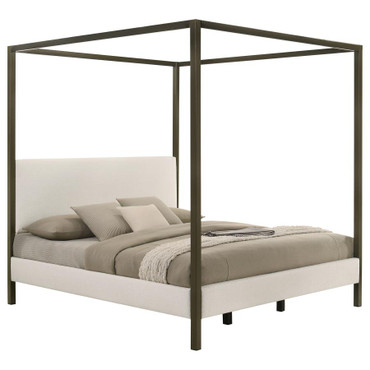 Monroe Upholstered Eastern King Canopy Bed Vanilla / CS-300834KE