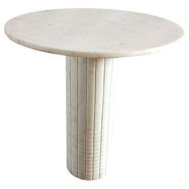 Astoria Round Genuine Marble End Table White / CS-709667