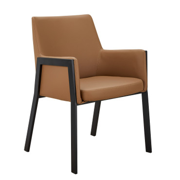 Modrest Leshay - Modern Dark Camel Vegan Leather + Black Metal Dining Chair / VGGAGA-6552CH-1-B19