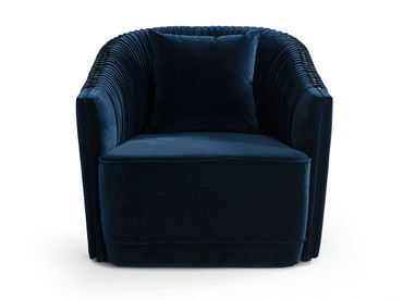 Divani Casa Palomar Modern Blue Velvet & Brass Accent Chair / VGVCS1811-BLU-CHR