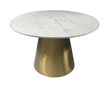 Ambrose Round Dining Table Genuine Marble with Stainless Steel White and Gold / CS-107600