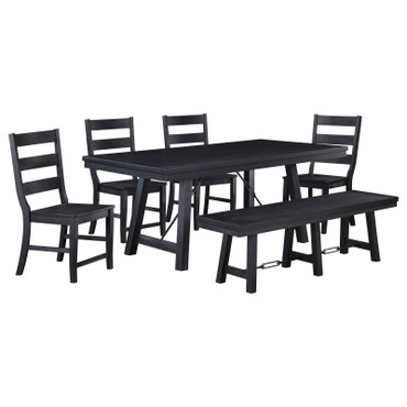 Newport 6-piece Rectangular Trestle Table Dining Set witih Bench Black / CS-108141-S6